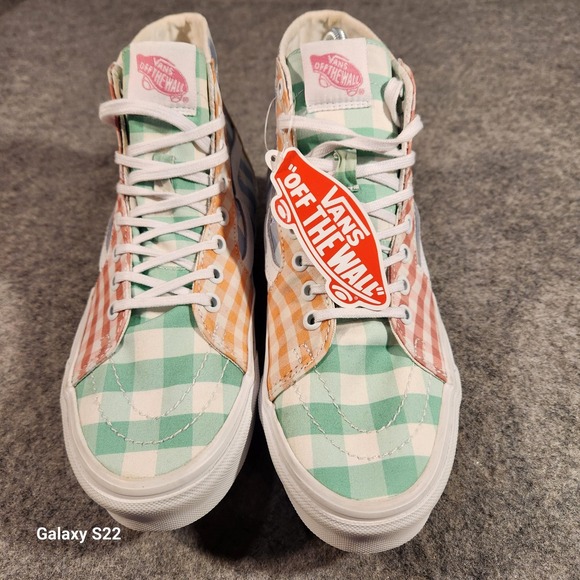Vans Sk8-Hi Shoes Mens Size 6.5 Multi Gingham Patchwork Plaid Cherry High Top - Picture 2 of 8